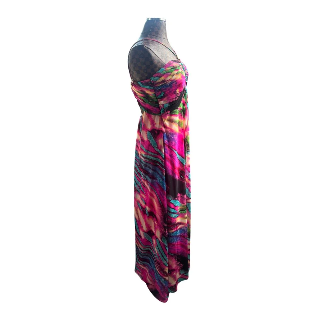 Betsy & Adam Maxi Dress Size 8 Pink Abstract Print Jeweled Empire Waist Formal